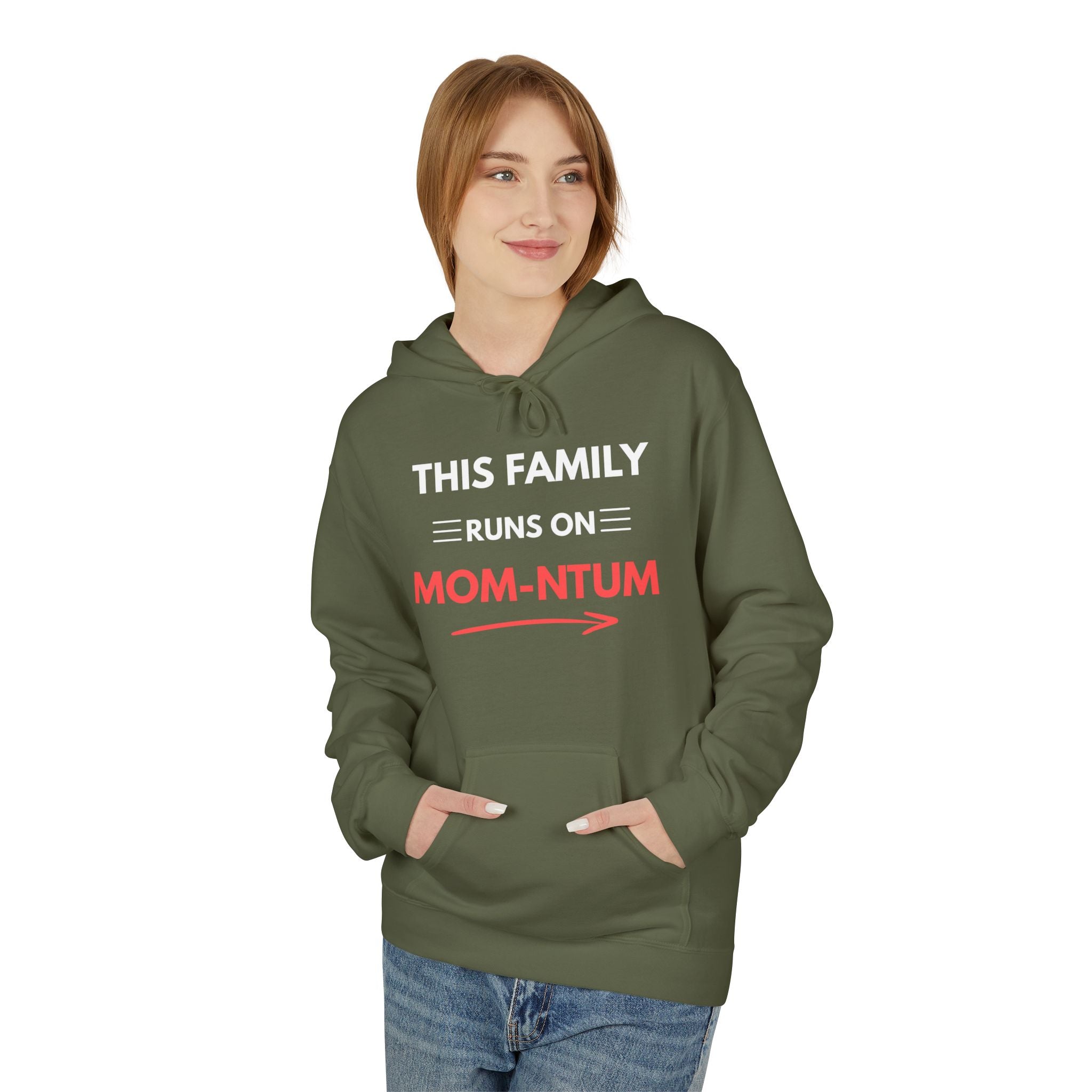 Mom-ntum Hoodie — "This Family Runs on Mom-ntum" Cozy Fleece Hoodie