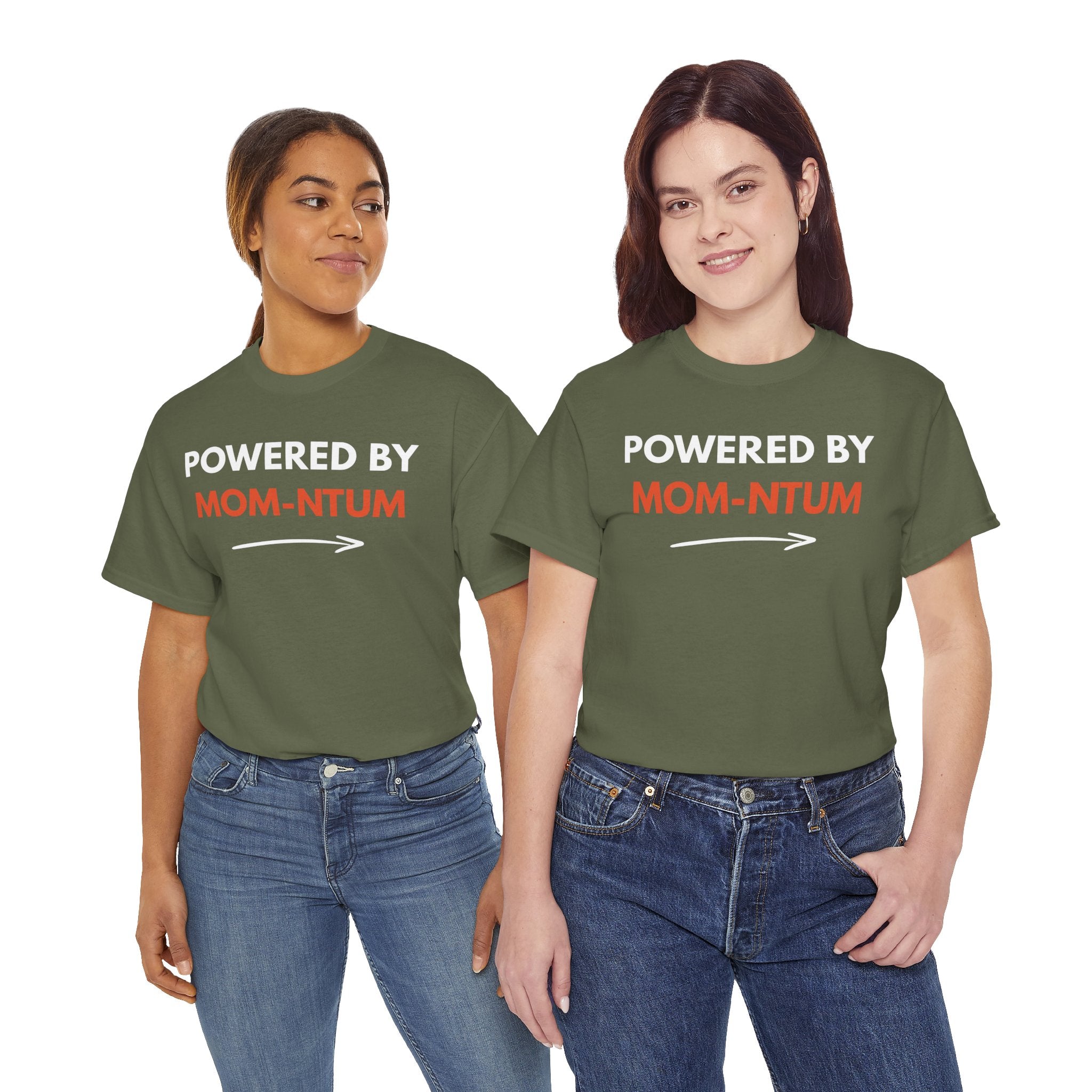 Powered By MOM-NTUM T-Shirt — Funny Mom Shirt, Motherhood Momentum Tee