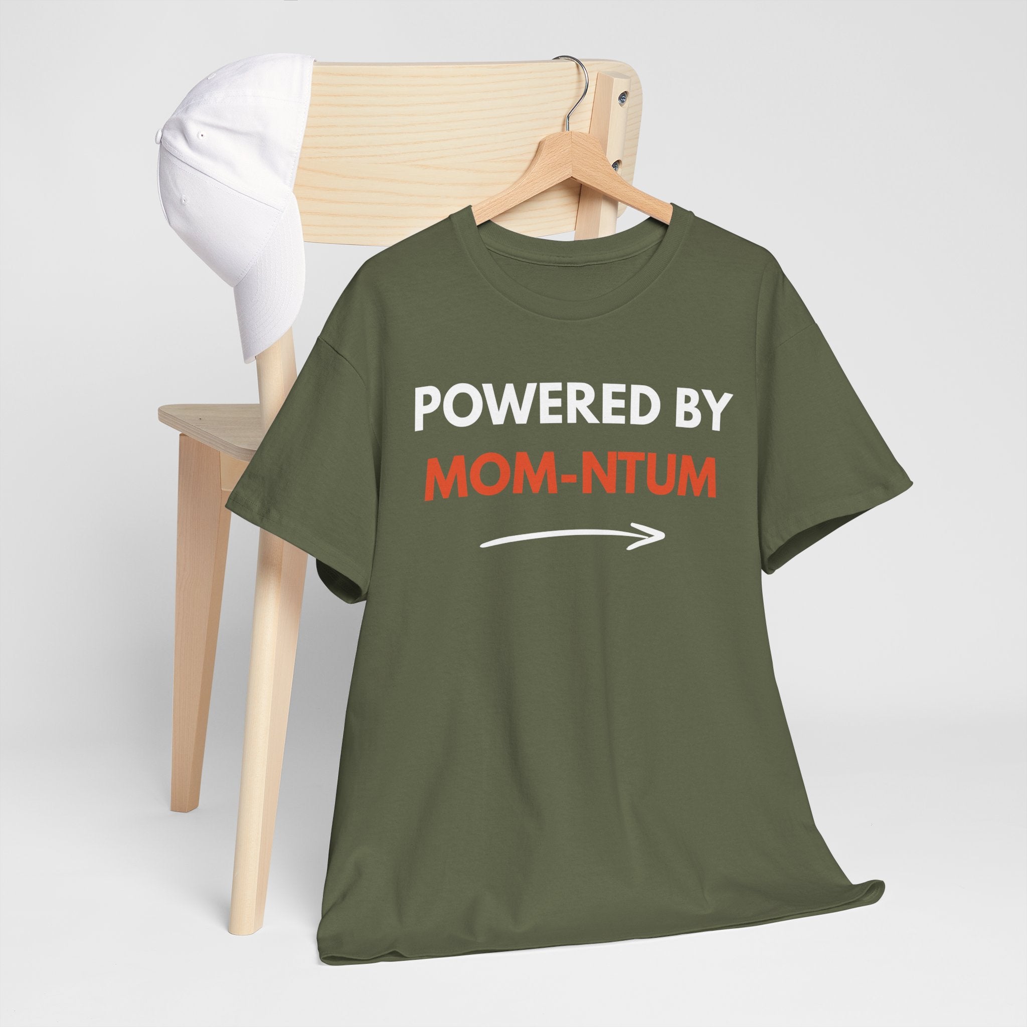 Powered By MOM-NTUM T-Shirt — Funny Mom Shirt, Motherhood Momentum Tee
