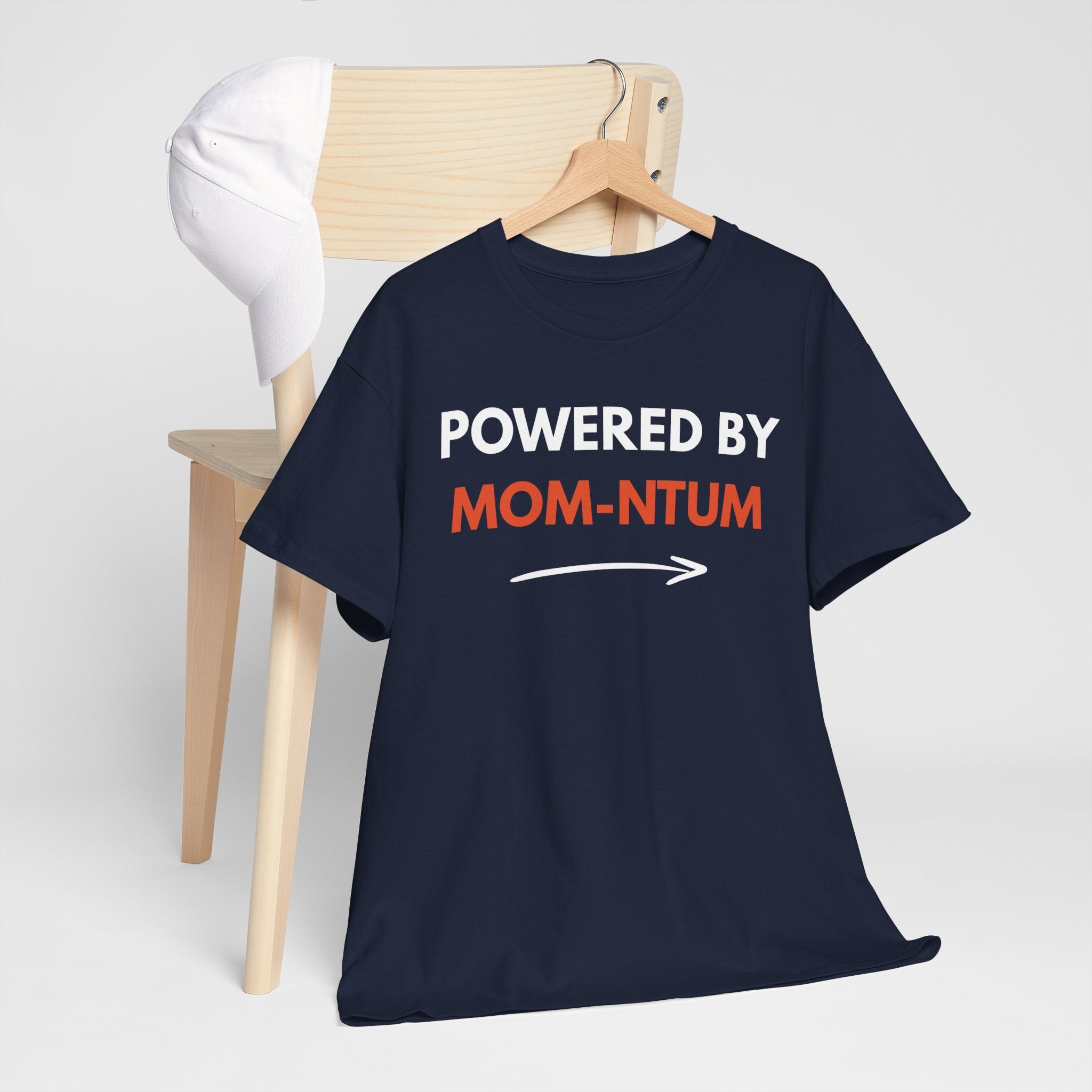 Powered By MOM-NTUM T-Shirt — Funny Mom Shirt, Motherhood Momentum Tee