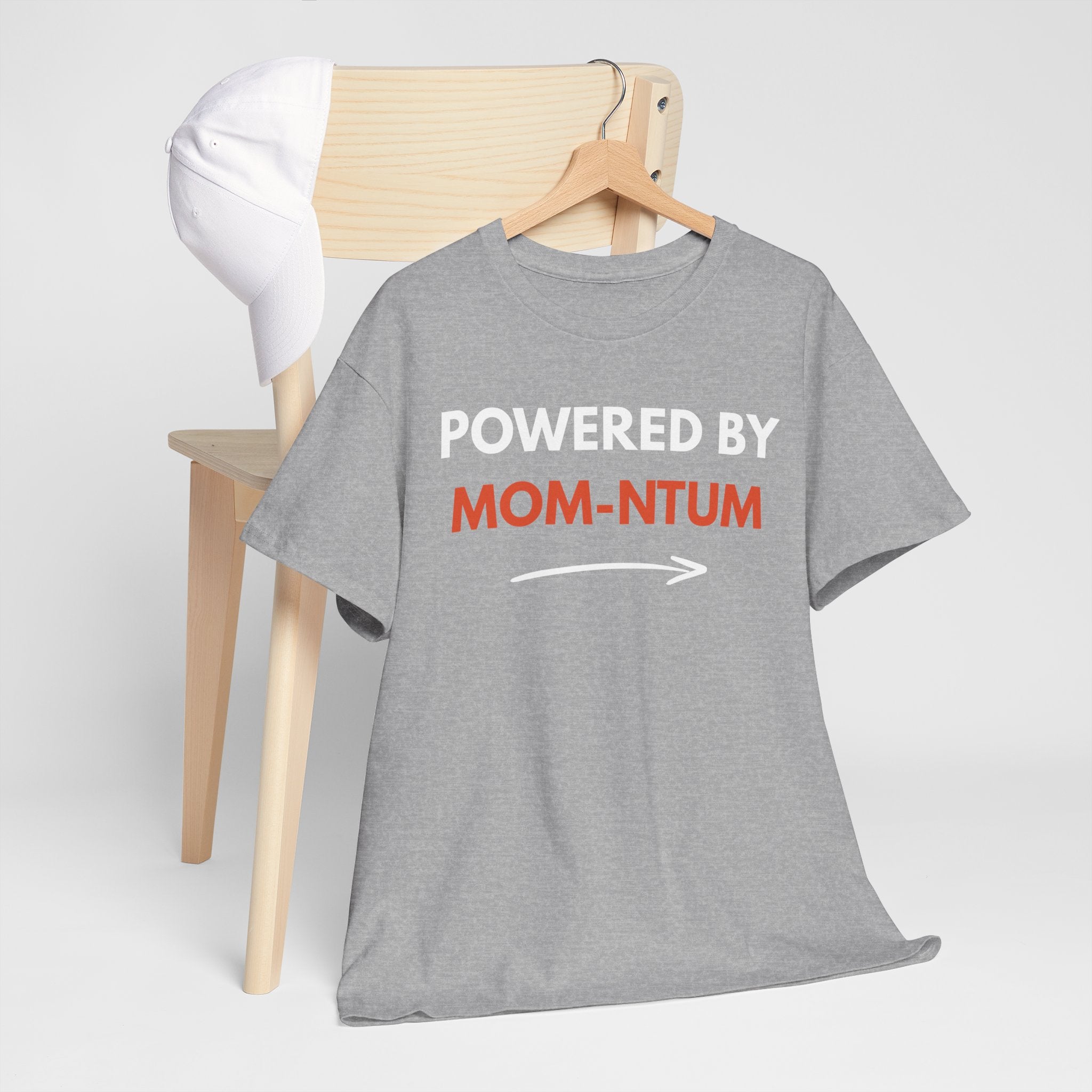 Powered By MOM-NTUM T-Shirt — Funny Mom Shirt, Motherhood Momentum Tee