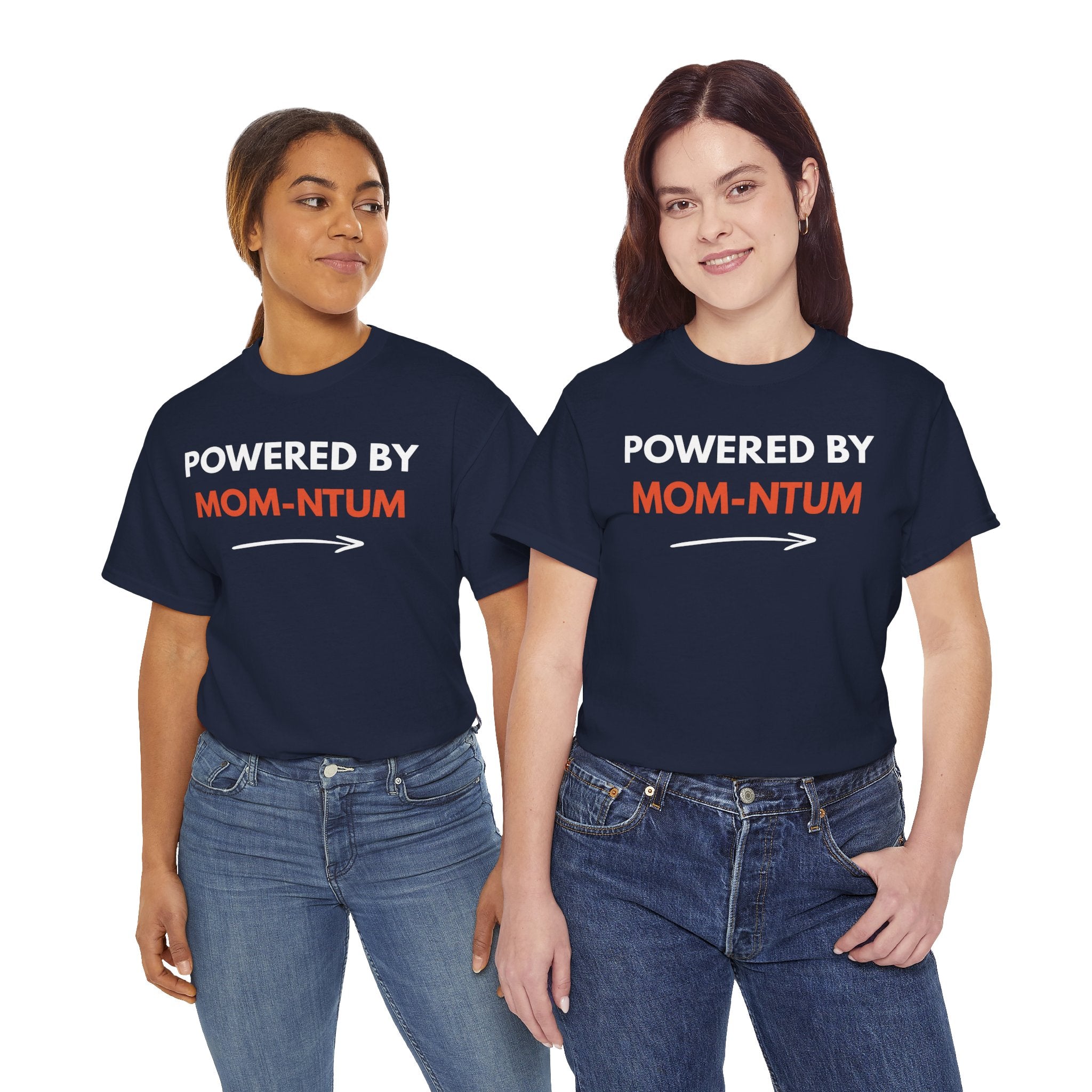 Powered By MOM-NTUM T-Shirt — Funny Mom Shirt, Motherhood Momentum Tee